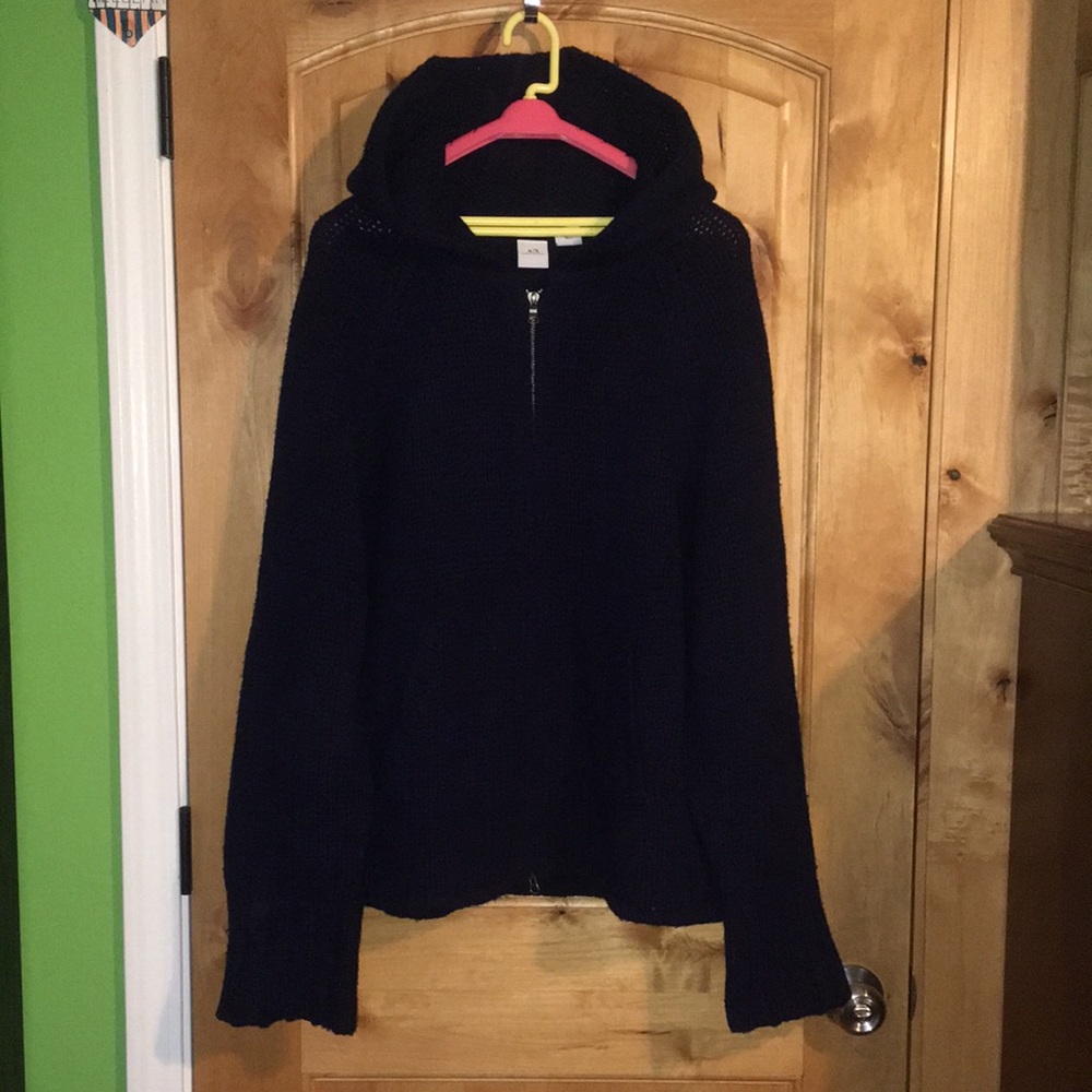 ARMANI EXCHANGE AX 2-Pocket Navy Lambswool Zip Cardigan Hooded Jacket EUC Men L